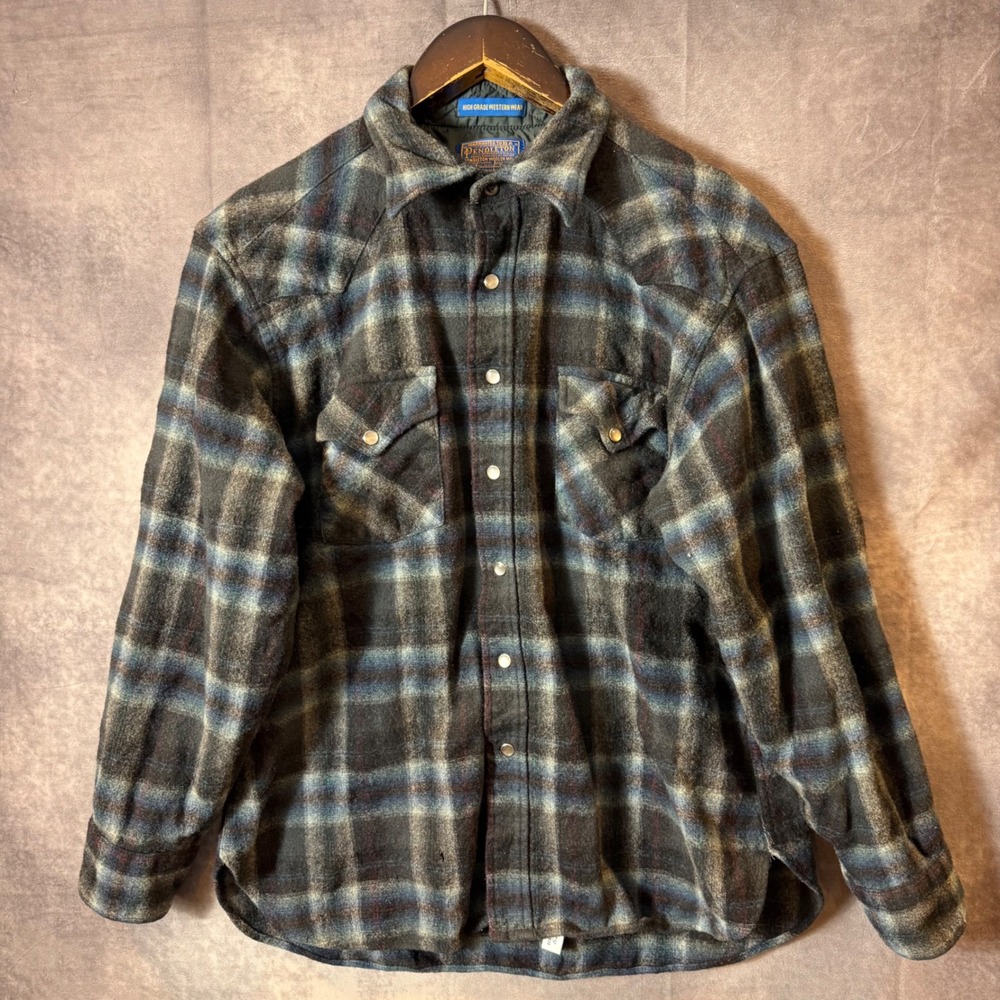 Vintage Pendleton High Grade Western Wear Wool Plaid Snap Shirt XL Made in USA